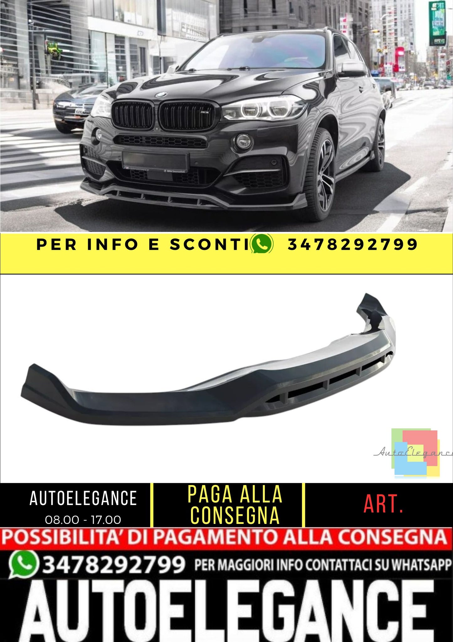 ✨Splitter anteriore V3 design nero lucido ABS per BMW X5 M-Pack F15✨