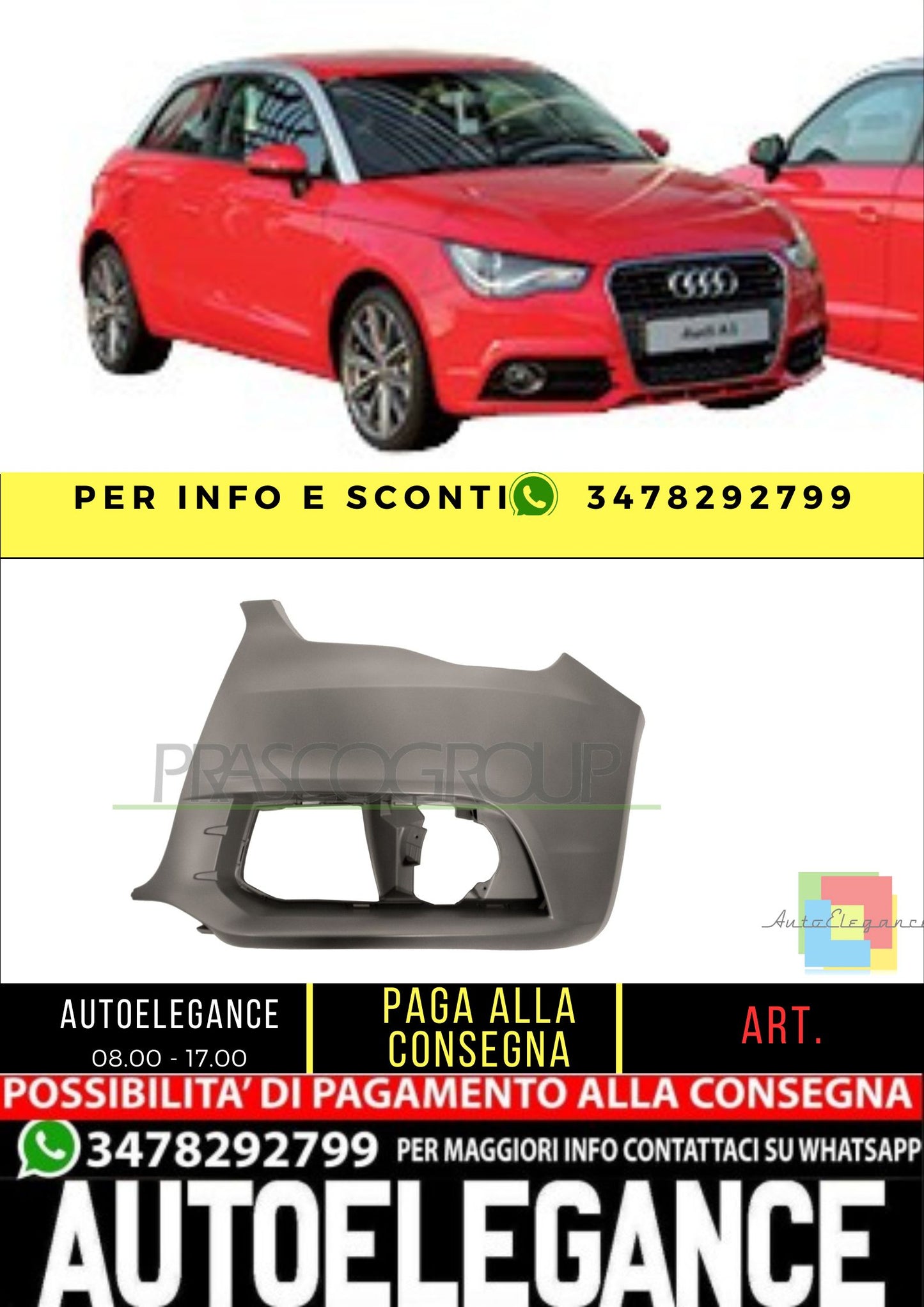 ✨AD1201104 PARAURTI ANTERIORE SINISTRO CON PRIMER PER AUDI A1  2010-2014✨