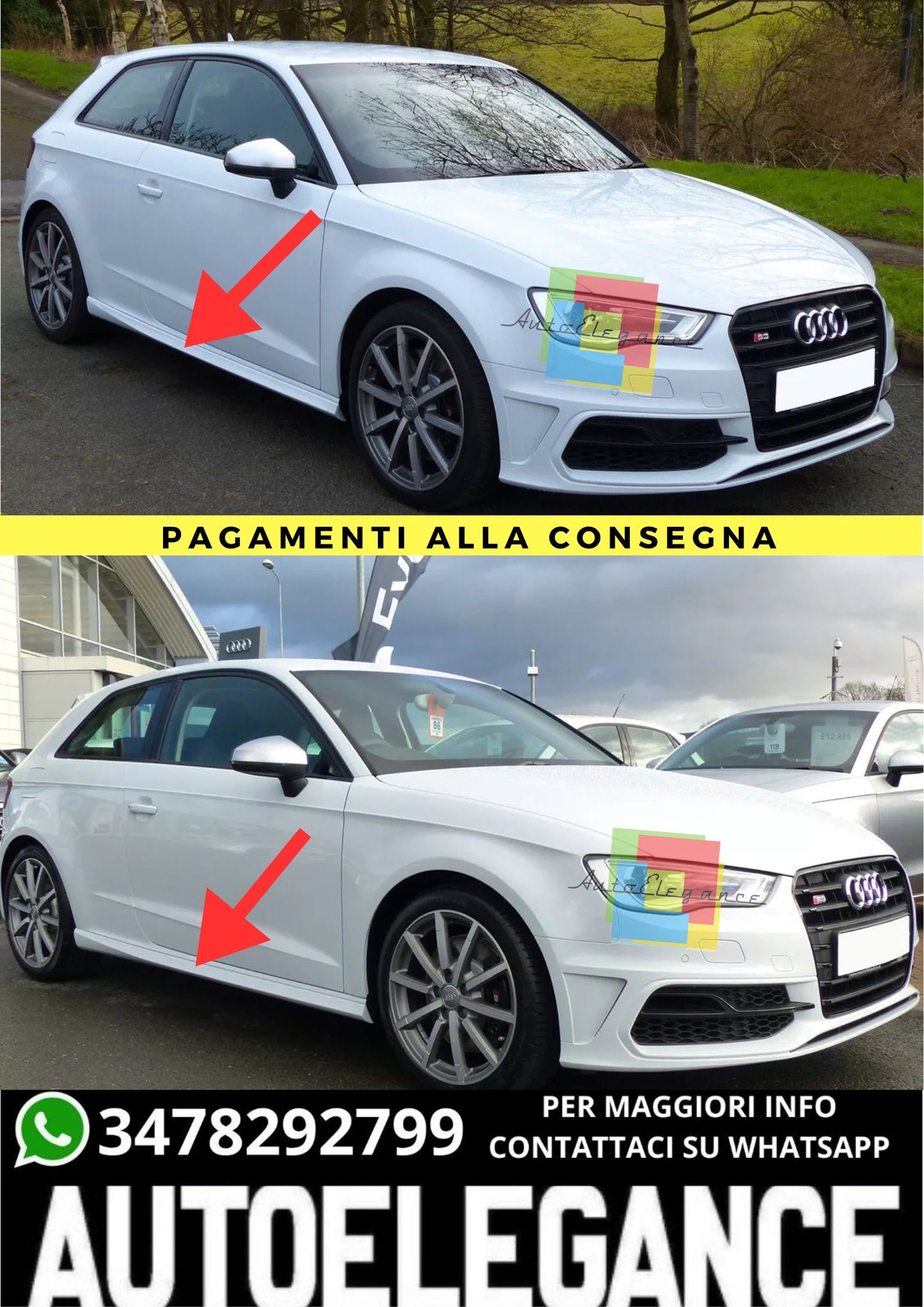 🔥MINIGONNE  ADATTO PER  AUDI A3 8V 3 PORTE ( dal 2013 )🔥
