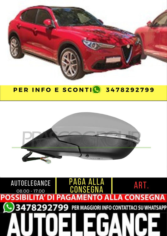 ✨AA7107324 RETROVISORE SINISTRO-ELETTRICO-CON PRIMER PER ALFA ROMEO-STELVIO 16+✨
