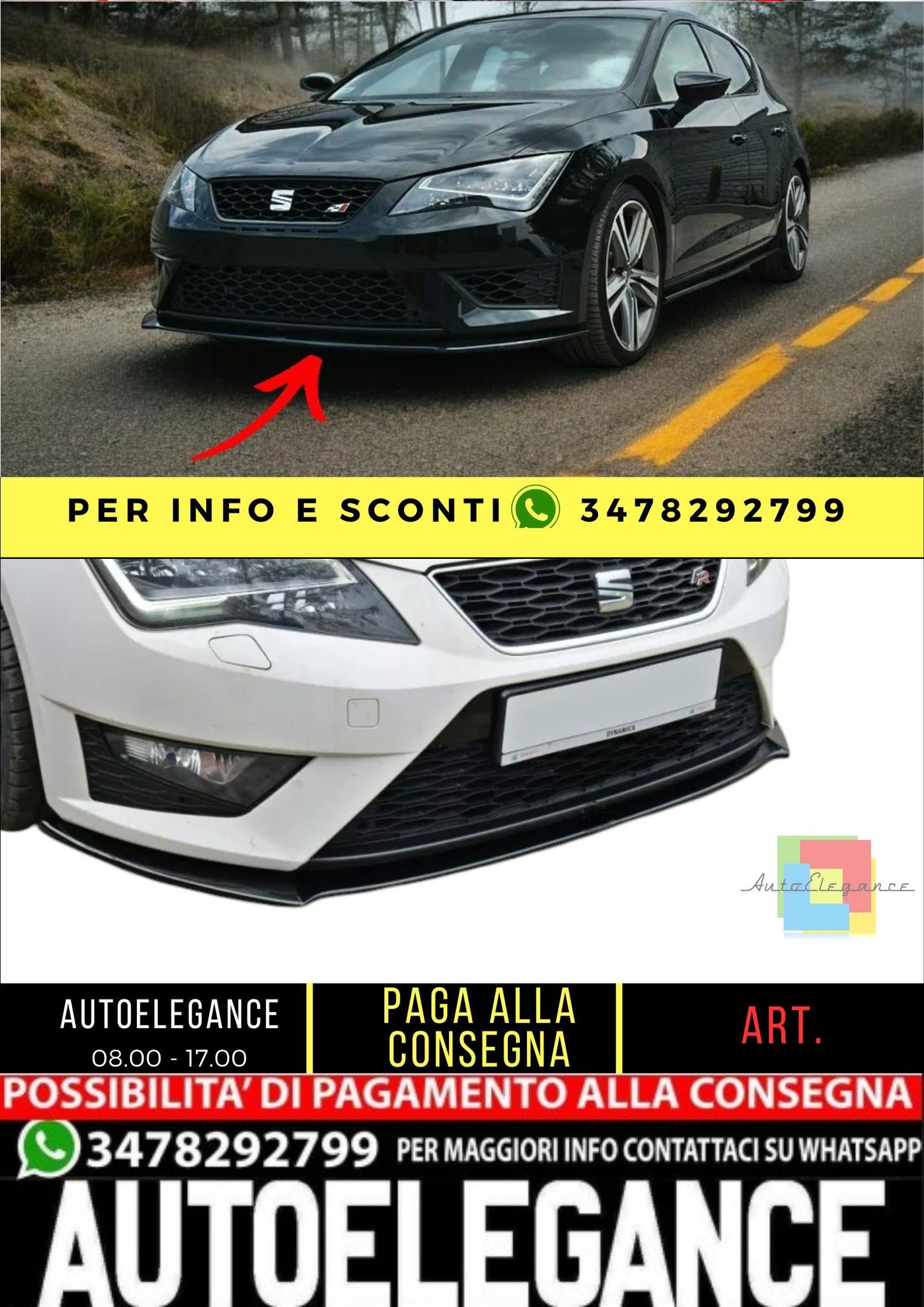 ✨SPLITTER design lucido ABS per SEAT Leon Mk3 Cupra/Fr  2012+ ✨