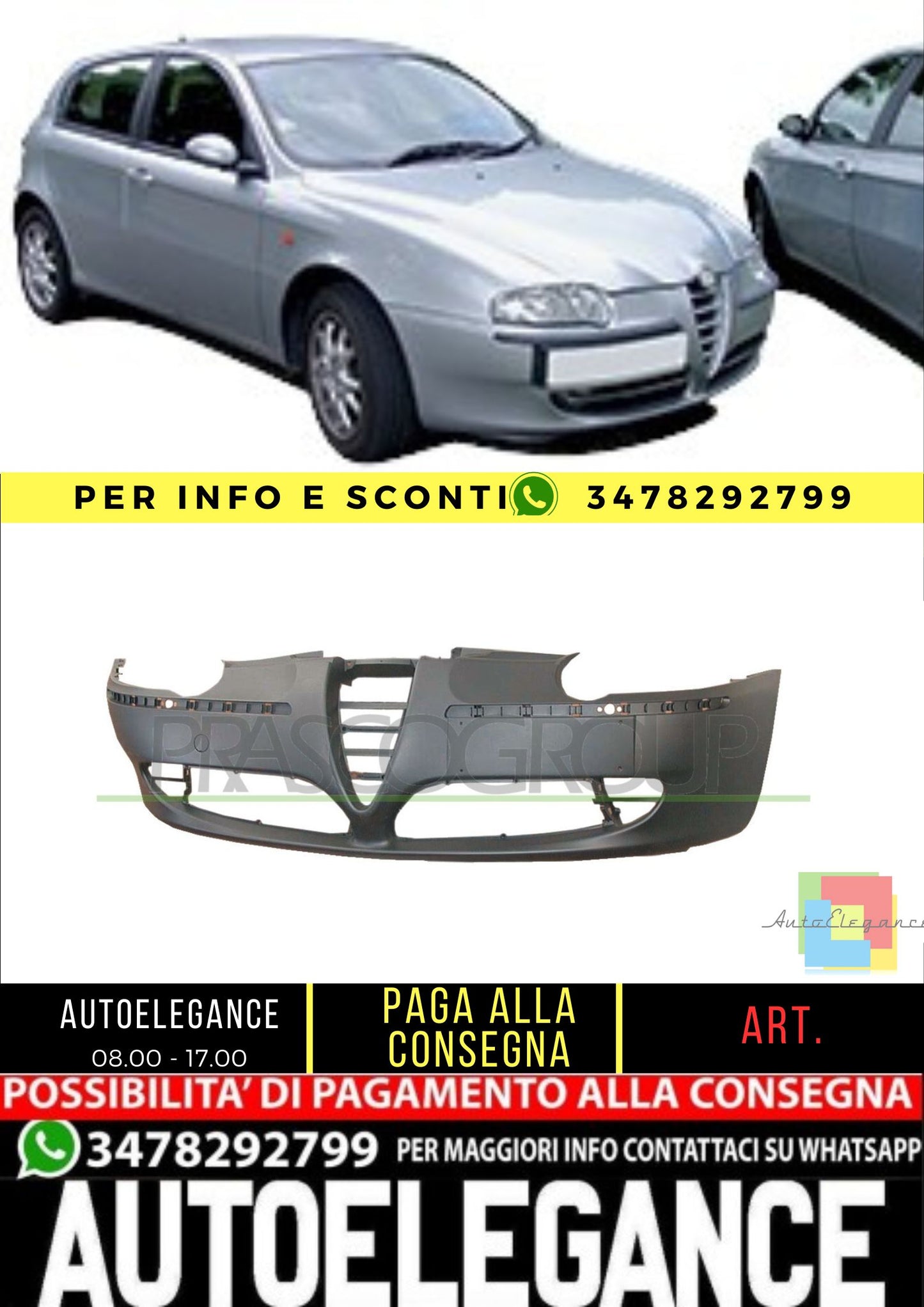 🔥AA3401001 PARAURTI ANTERIORE-CON PRIMER PER ALFA ROMEO - 147 2000-2004🔥