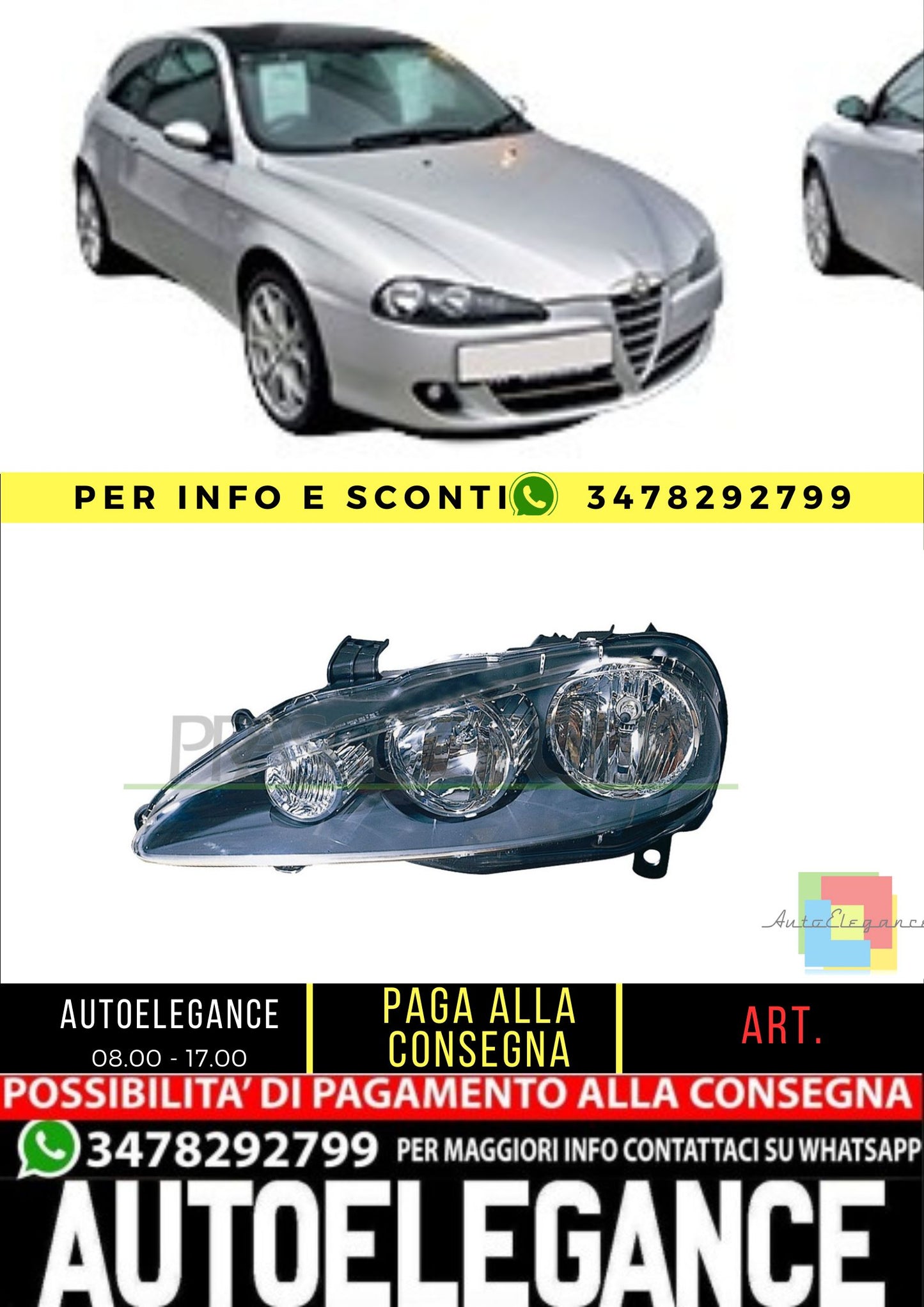 🔥AA3424904 PROIETTORE SINISTRO H1+H7-ELETTRICO PER ALFA ROMEO 147 2004-2010🔥