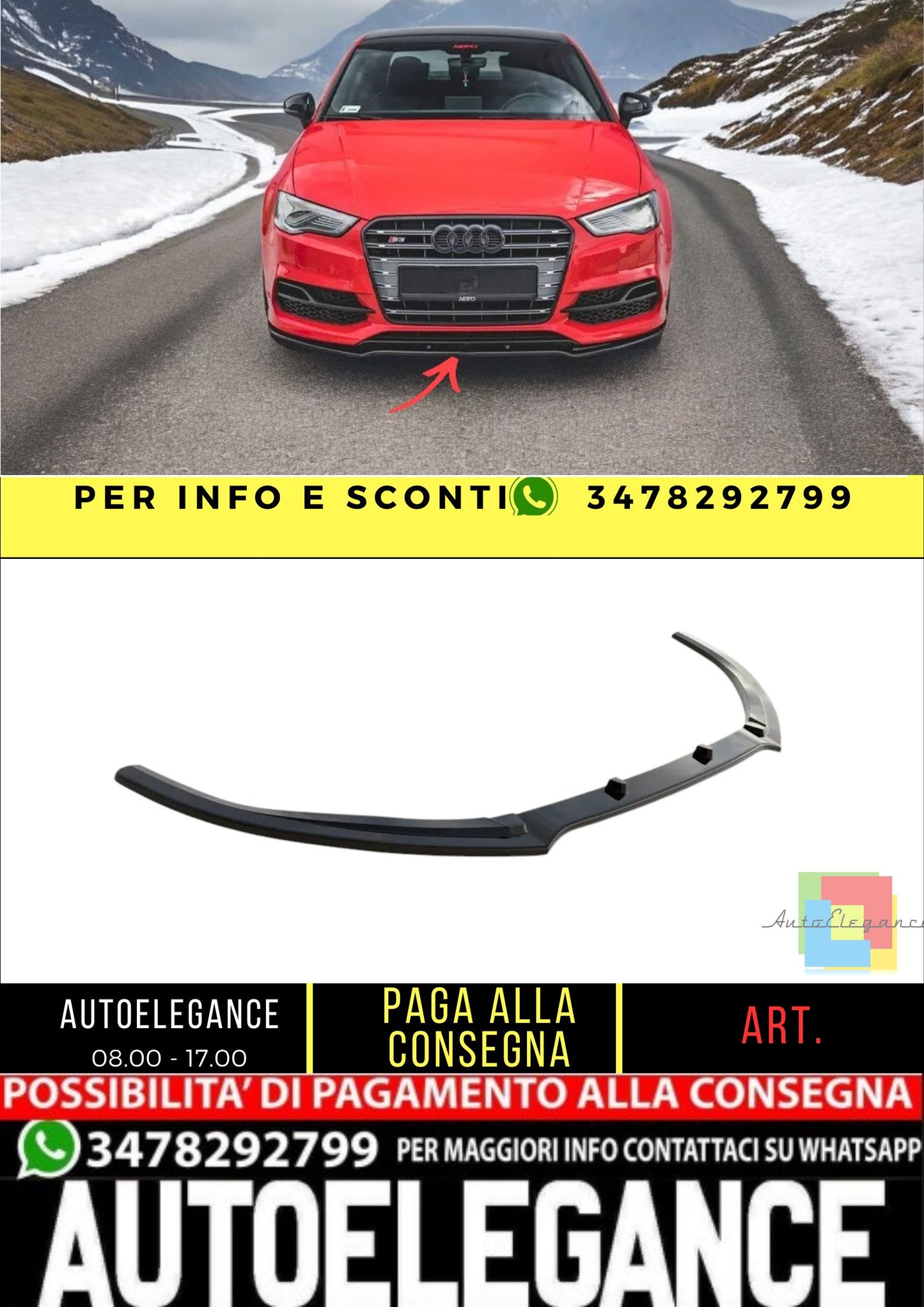 ✨SPLITTER anteriore V2 per AUDI S3/A3 S-LINE 8V 2013-2016✨