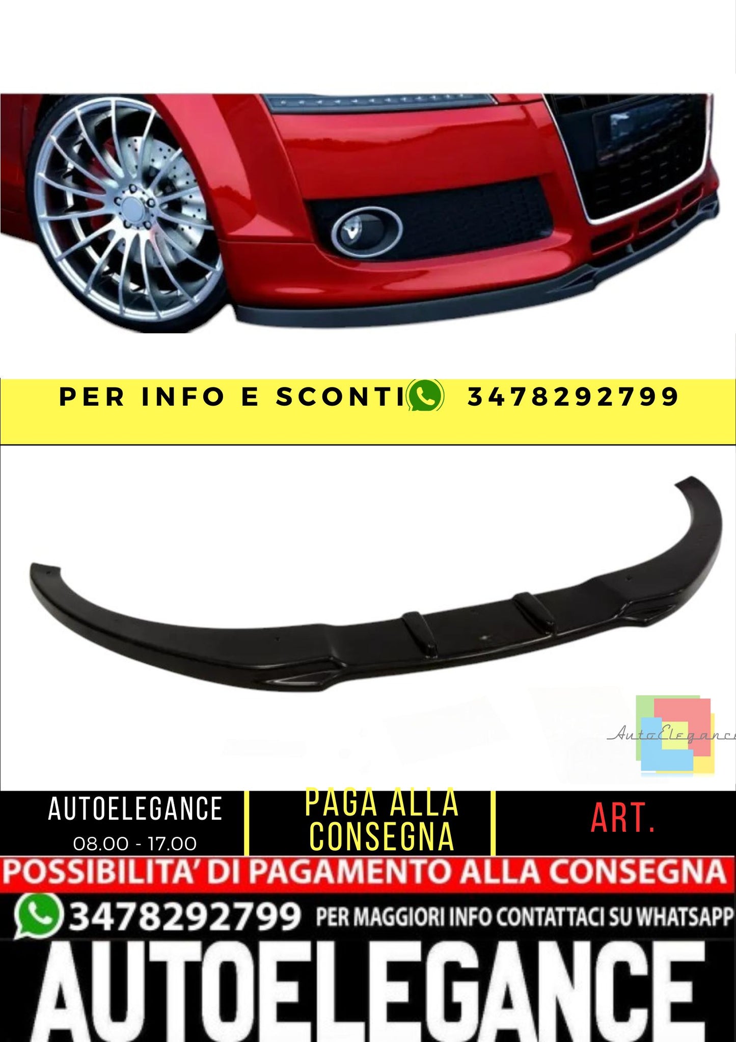 ✨SPLITTER NERO LUCIDO ADATTO PER Audi TT Mk2 2006-2014✨