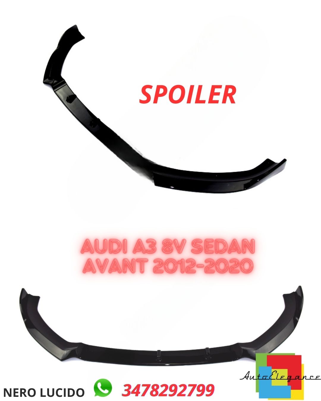 ✨ Glossy black SPOILER compatible FOR ✨ AUDI A3 8V saloon front✨
