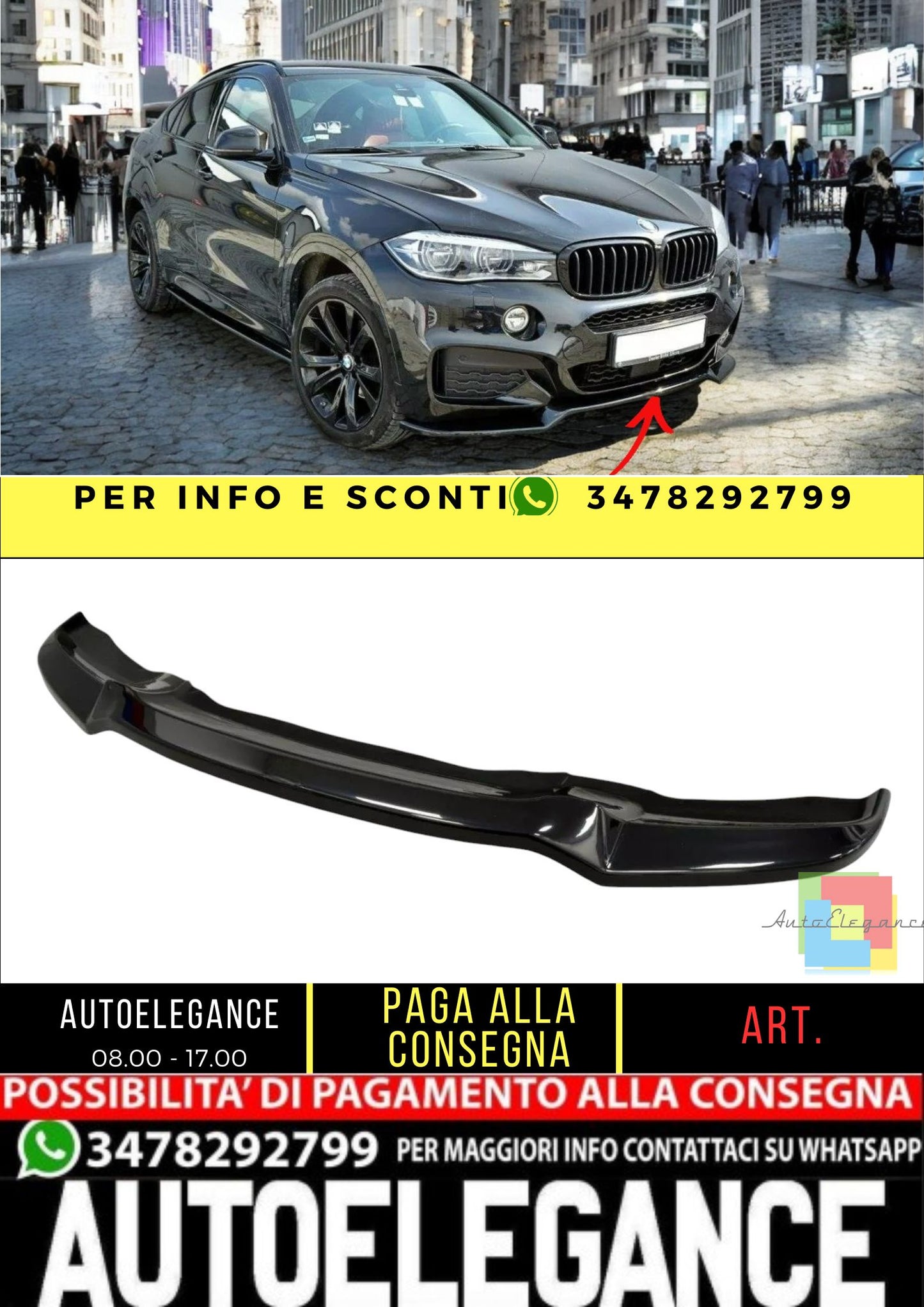 ✨SPLITTER anteriore V1 design nero lucido ABS per BMW X6 F16 M Sport 2014-2019✨