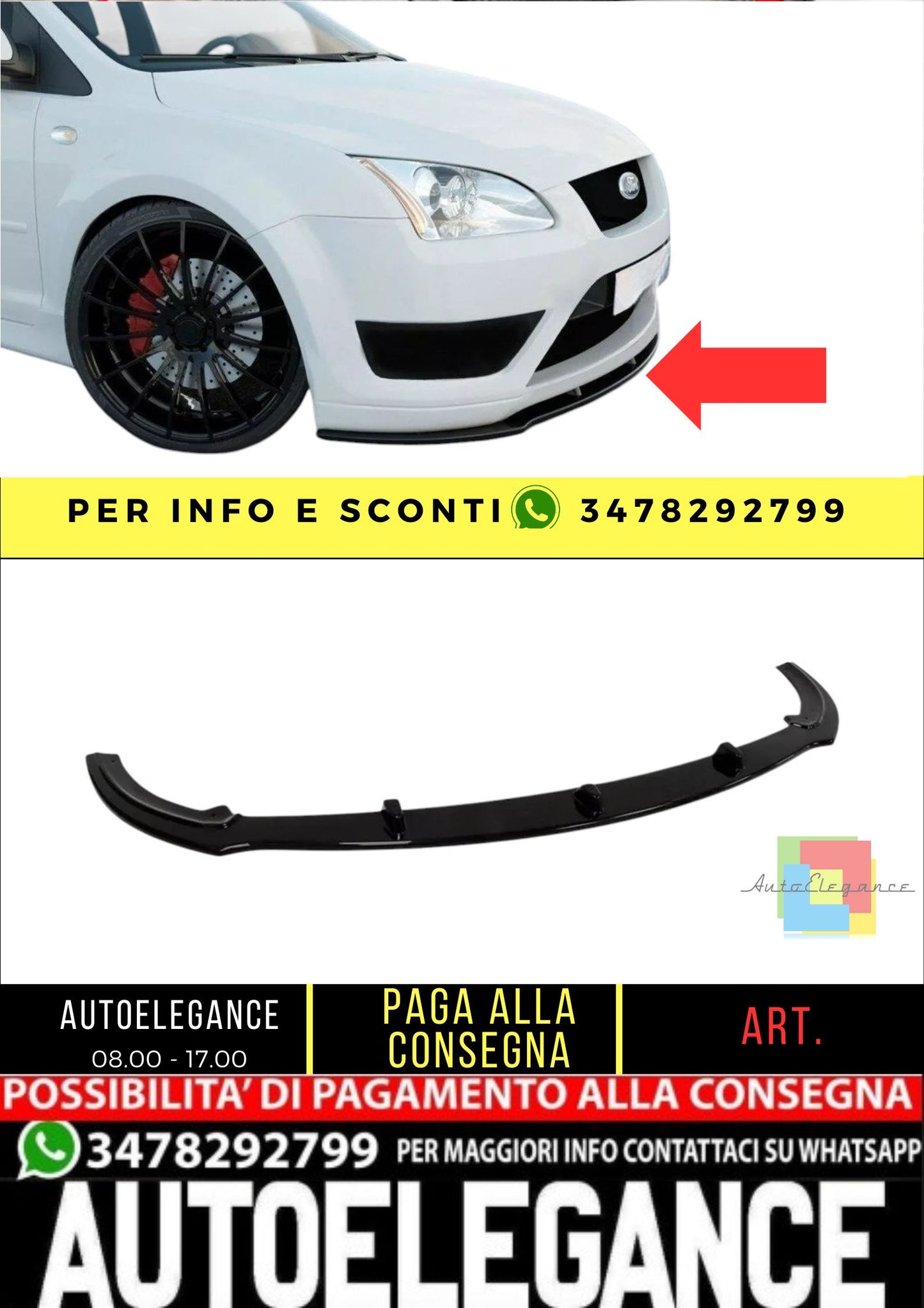 ✨SPLITTER Design Lucido ABS per Ford Focus St Mk2 2004-2007✨