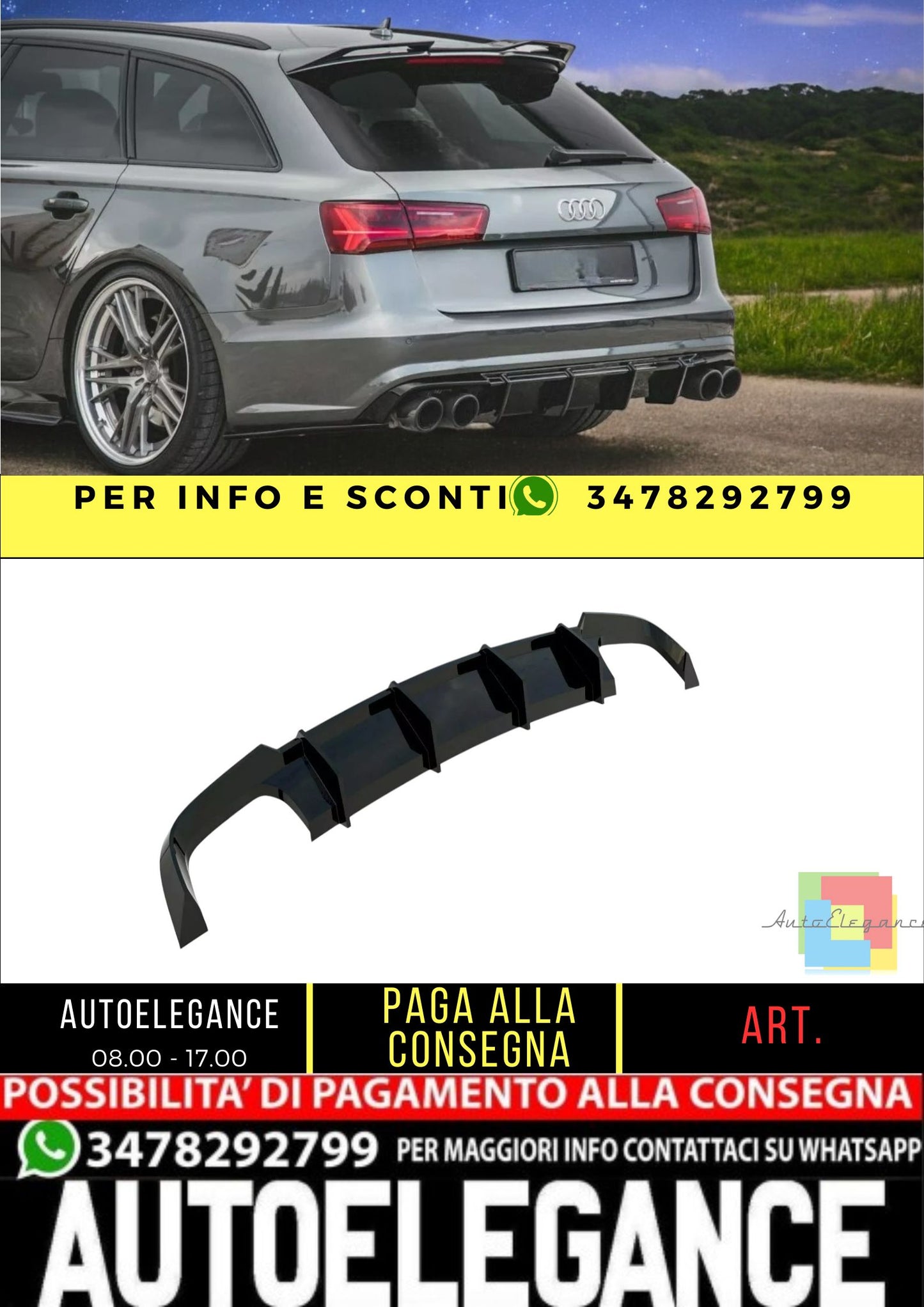 ✨DIFFUSORE nero lucido PER Audi S6 A6 S-Line C7 2015-2018✨