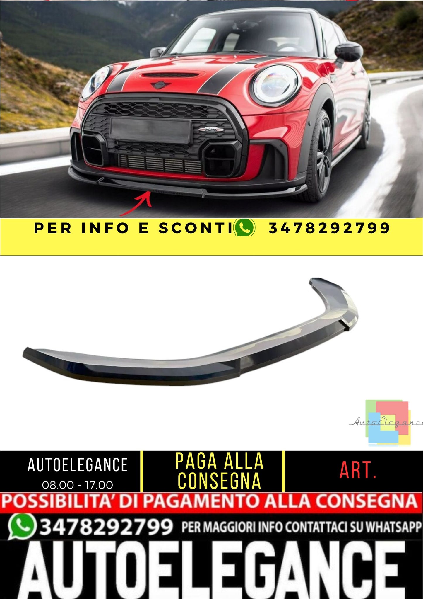 ✨SPLITTER Anteriore V2 ADATTO per Mini Cooper S JCW F56 Lift Nero Lucido ✨