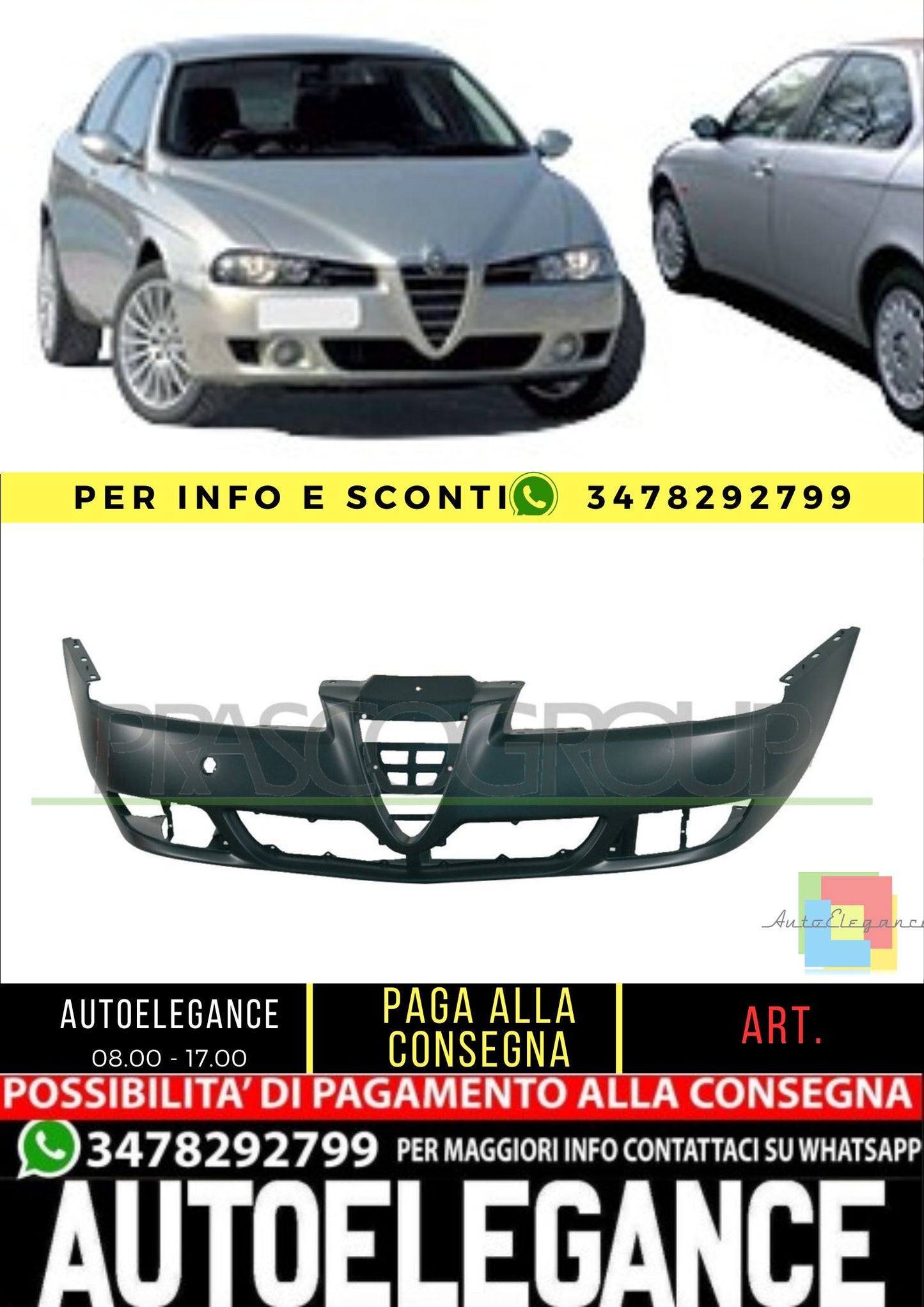 🔥AA0821001 PARAURTI ANTERIORE-CON PRIMER  PER ALFA ROMEO - 156 2003-2005🔥