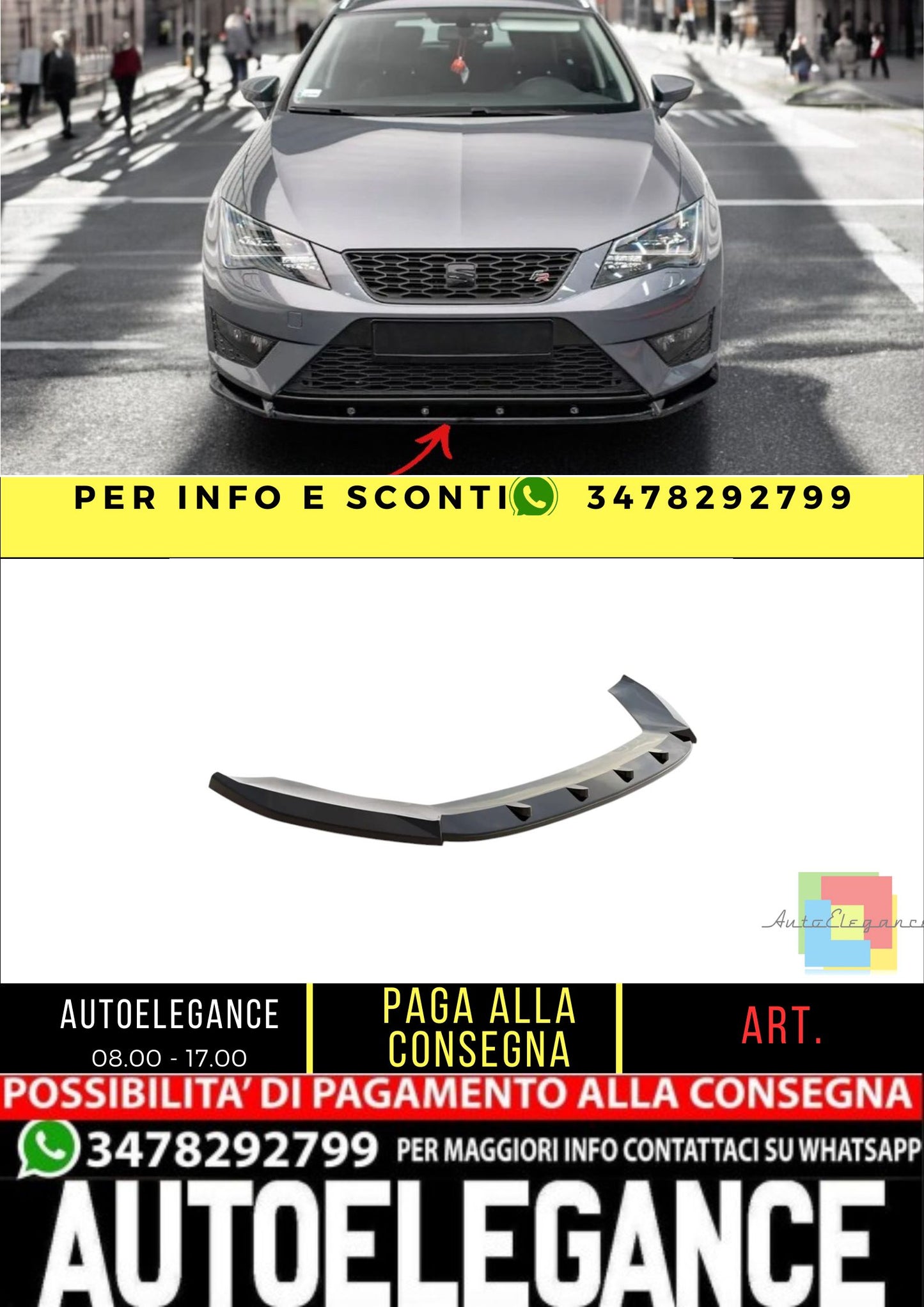 ✨SPLITTER Anteriore V1 Design Nero Lucido ABS per Seat Leon FR/Cupra MK3 12-16✨