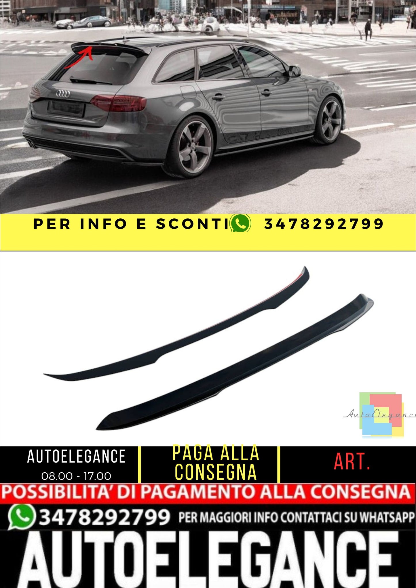 ✨SPOILER CAP ADATTO PER Audi S4 Avant B8.5 Nero Lucido ABS✨