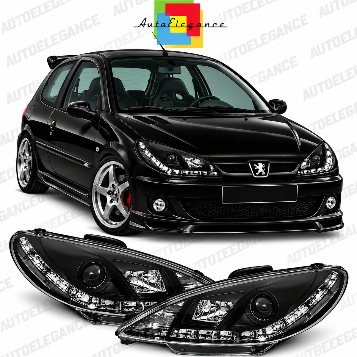 ART.11095 FARI  ANTERIORI  ADATTO PER PEUGEOT 206 10.98-02 NERO LED