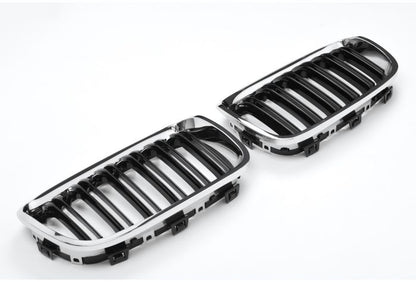 ⭐GRIGLIA RADIATORE DOPPIA STAFFA CROMATA NERA ADATTO PER BMW SERIE 1 F20 F21⭐