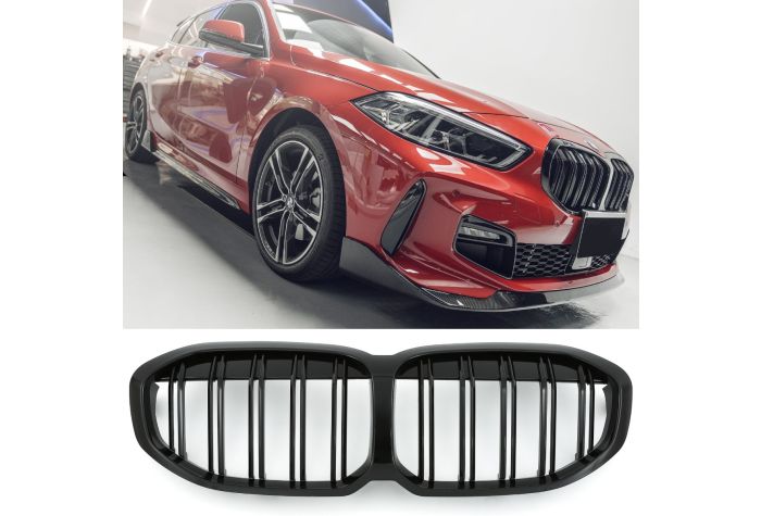 ⏩GRIGLIA DEL RADIATORE DOPPIA STAFFA NERA LUCIDA ADATTO PER BMW SERIE 1 F40 F41⏩