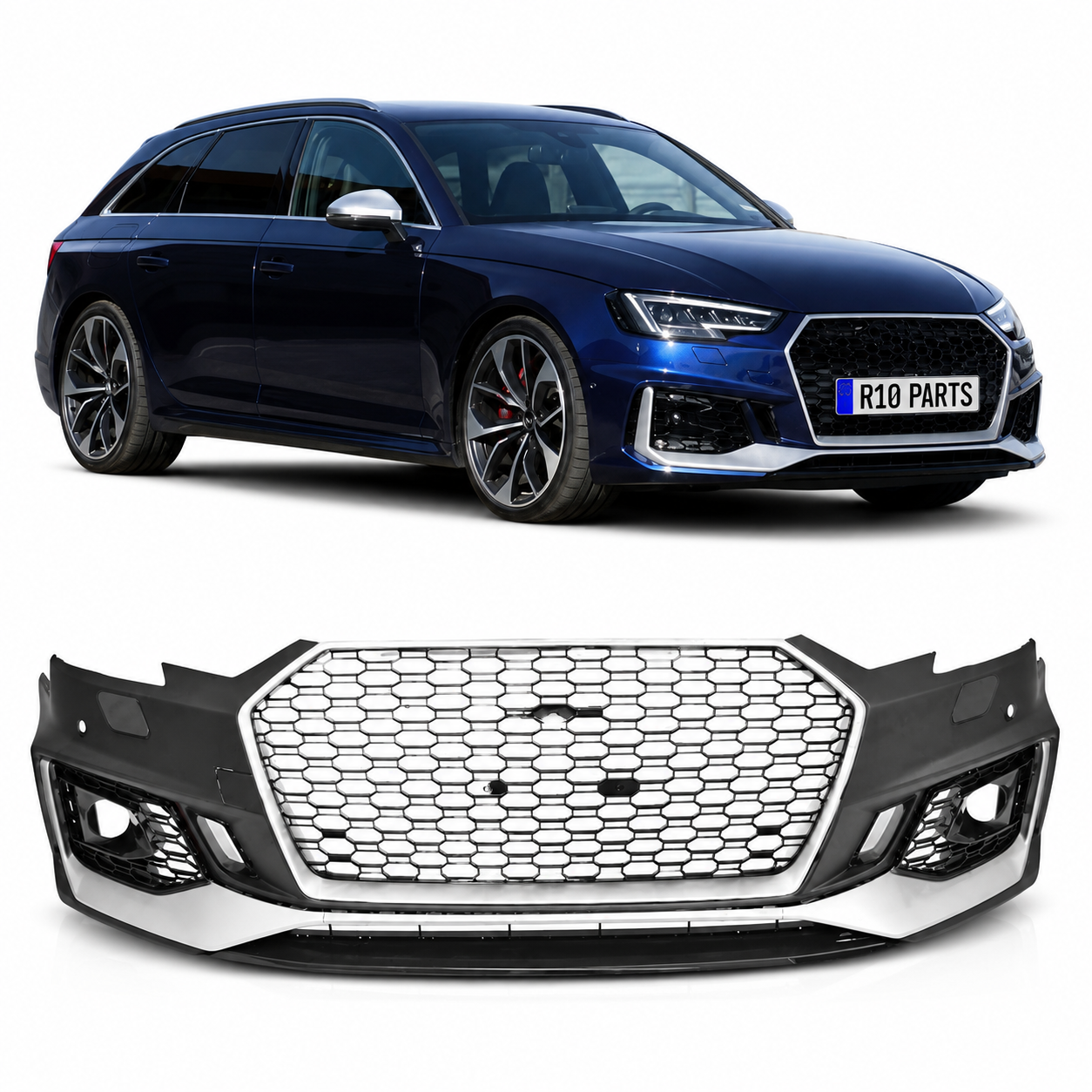 👉Paraurti Anteriore Audi A4 B9 15-19 RS4 PDC SRA Griglie Argento Nero👈