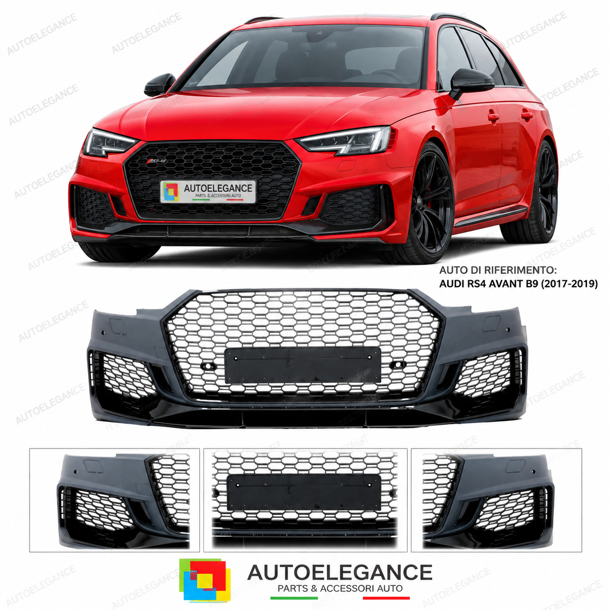 PARAURTI ANTERIORE PER AUDI A4 B9 17-20 LOOK RS4 PDC