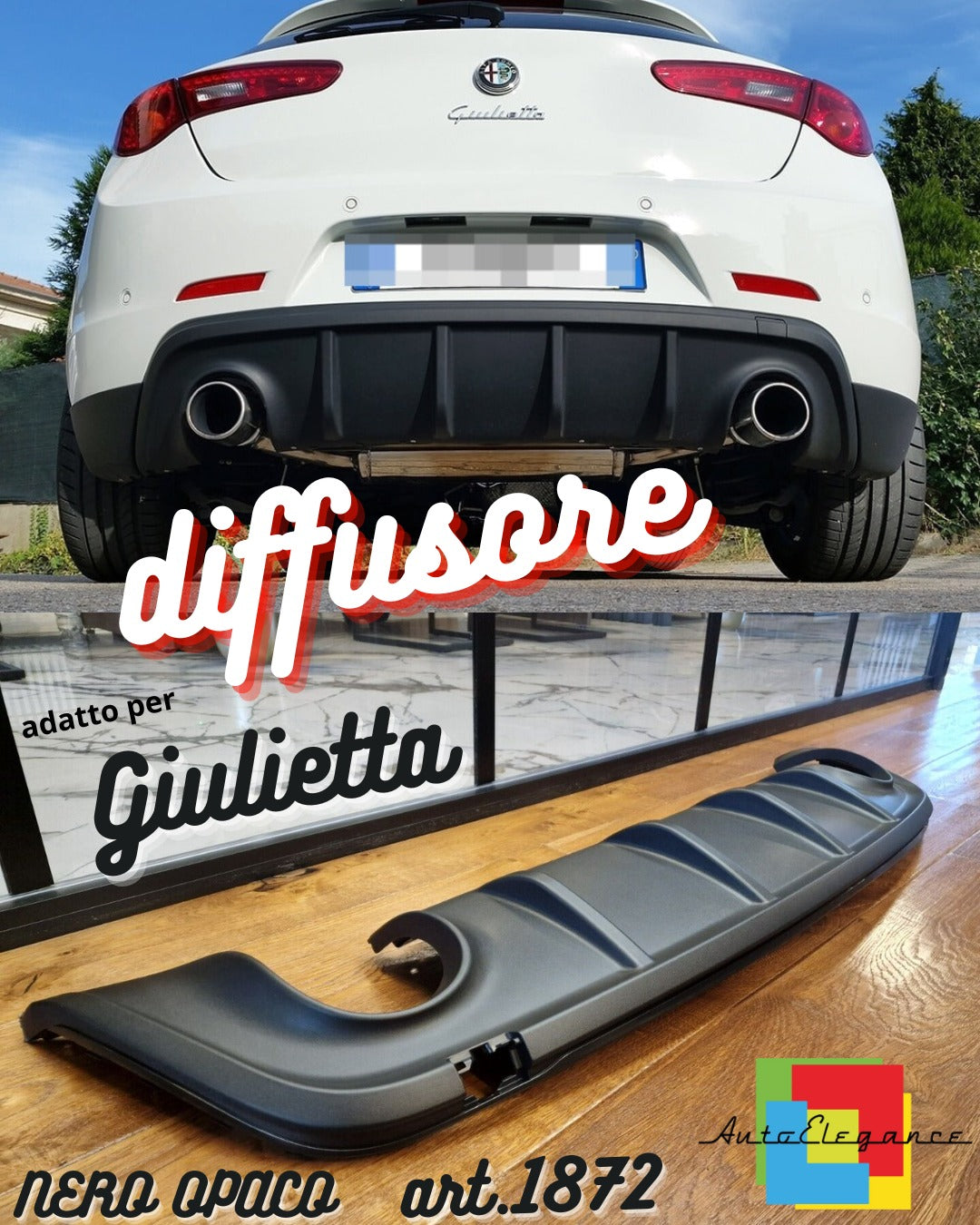 ALFA ROMEO GIULIETTA SOTTO PARAURTI DAM DIFFUSORE DOPPIO SCARICO ABS / PLASTIC NERO OPACO