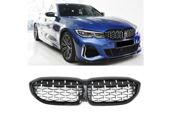 ✨GRIGLIA DIAMANTE CROMO NERO ADATTO PER BMW SERIE 3 G20 G21 PRE-LCI✨