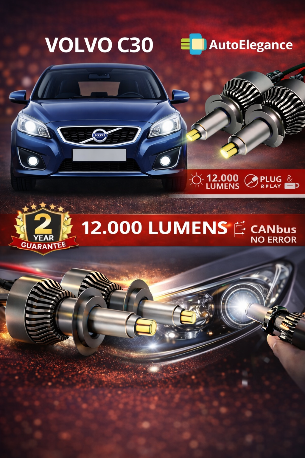 KIT LED per Volvo C30 ANABAGLIANTI H7 CANBUS Bianco 6500K 360 gradi
