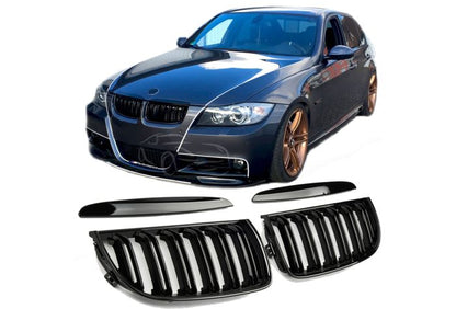 🤩GRIGLIA RADIATORE DOPPIA STRISCIA NERA LUCIDA ADATTO PER BMW E90 E91 2008+🤩
