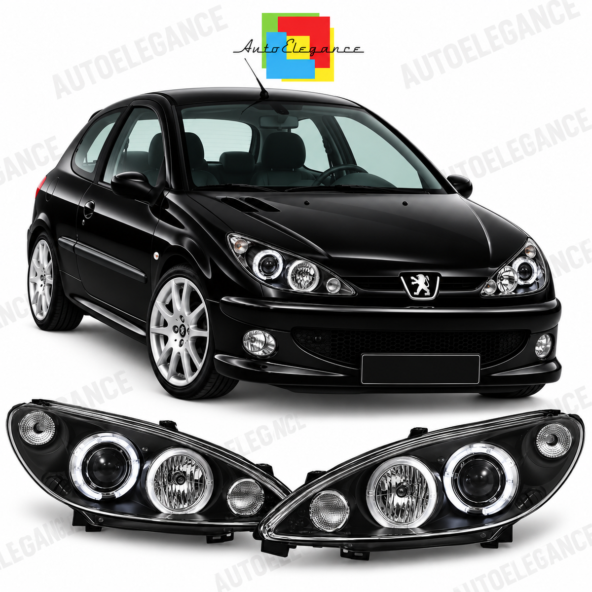 ART.11086 FARI  ANTERIORI ADATTO PER PEUGEOT 206 02- LED  NERO