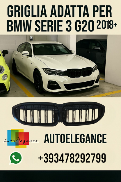 🔥GRIGLIA ADATTA PER BMW SERIE 3 G20 G21 2018-2022 DOPPIA FASCIA LOOK🔥