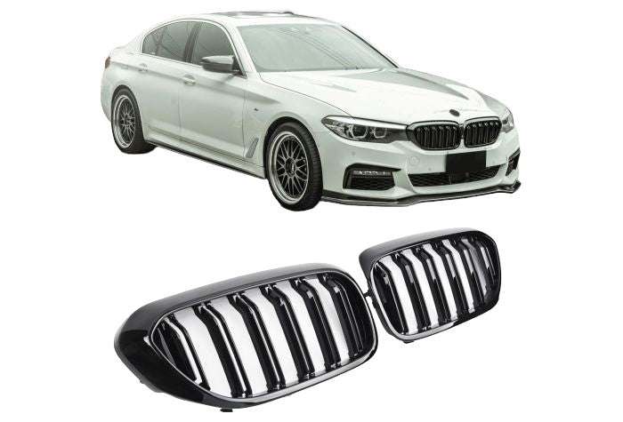 ✨GRIGLIA RADIATORE DOPPIA STAFFA NERO LUCIDO PER BMW SERIE 5 G30 G31 ✨