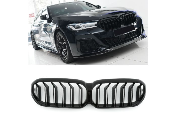 ✨GLOSS BLACK DOUBLE BRACKET RADIATOR GRILLE FOR BMW 5 SERIES G30 G31 LCI SPORT✨