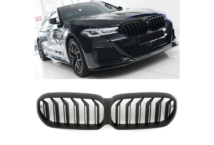 ✨MATTE BLACK DOUBLE BRACKET RADIATOR GRILLE FOR BMW 5 SERIES G30 G31 LCI SPORT✨