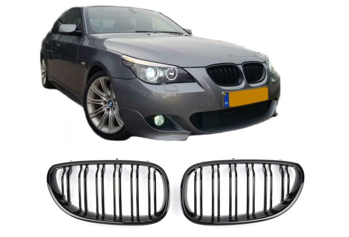✨GLOSS BLACK DOUBLE BRIDGE DOOR GRILLE FOR BMW 5 SERIES E60 E61✨