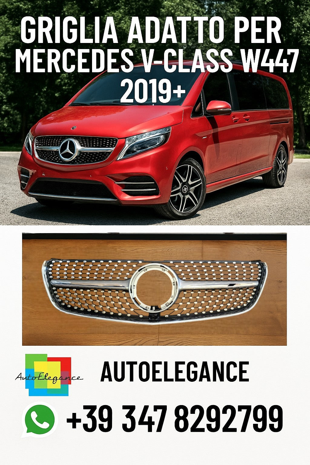 🔥GRIGLIA ADATTO PER MERCEDES CLASSE V W447 2019+ PREMIUM AMG CON CAMERA🔥