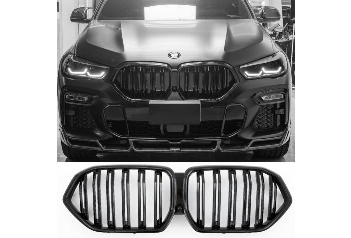 ✨GRIGLIA DOPPIA STAFFA NERA LUCIDA ADATTO PER BMW X6 G06 2023+✨
