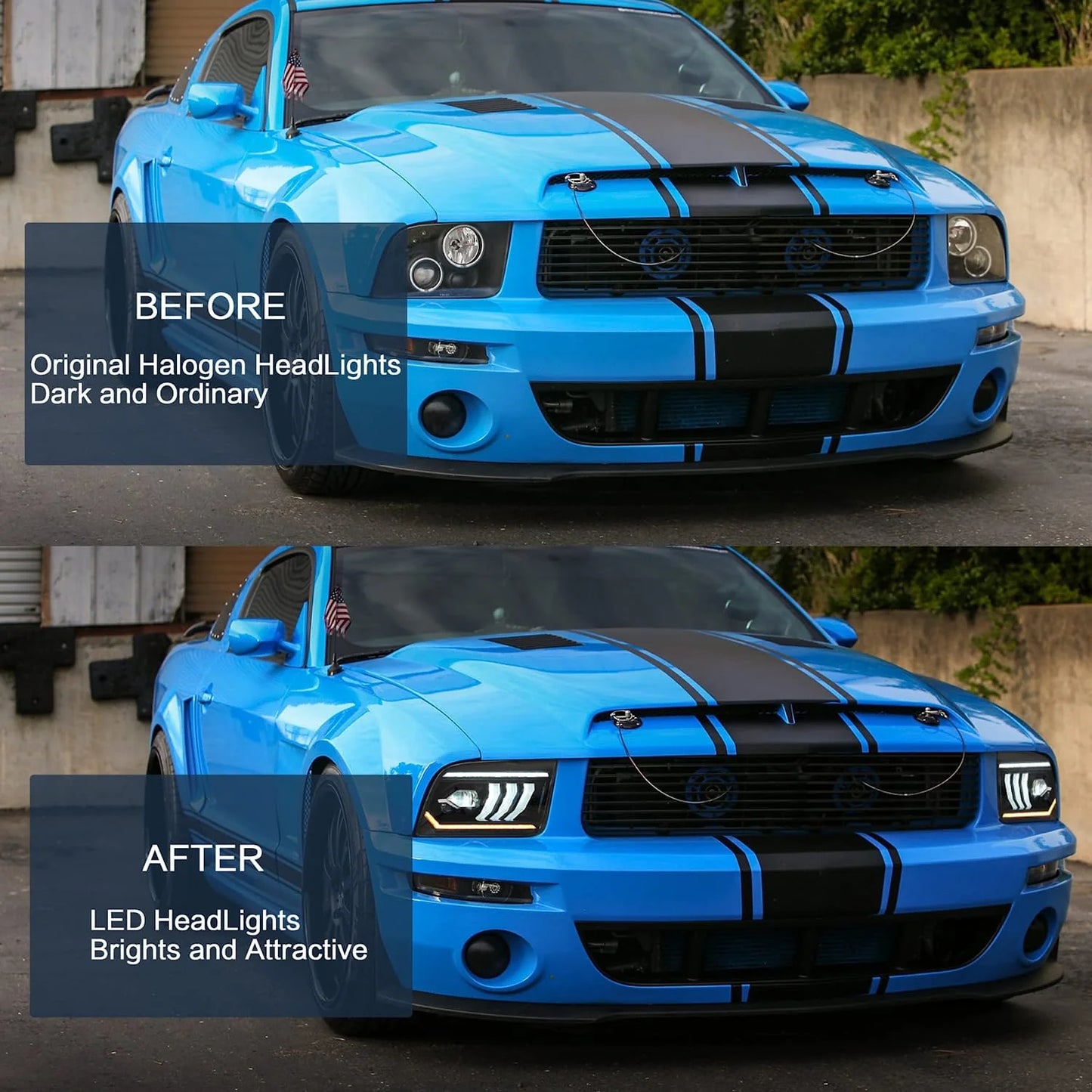 LED Headlights for Ford Mustang 2005-2009 [NOT fit Shelby GT500 / GT500KR models] 