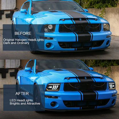LED Headlights for Ford Mustang 2005-2009 [NOT fit Shelby GT500 / GT500KR models] 