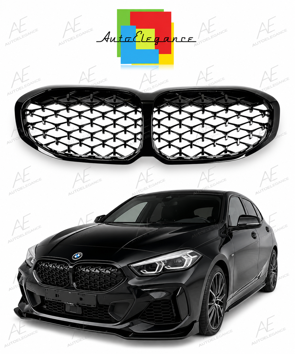 👉Griglia a diamante adatto per BMW Serie 1 (F40) 19-24 Nero lucido👈