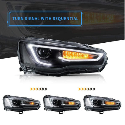 Dual Beam Headlights + D2S LED Bulbs for Mitsubishi EVO X &amp; Lancer 2008-2020 【Bulbs Included】 