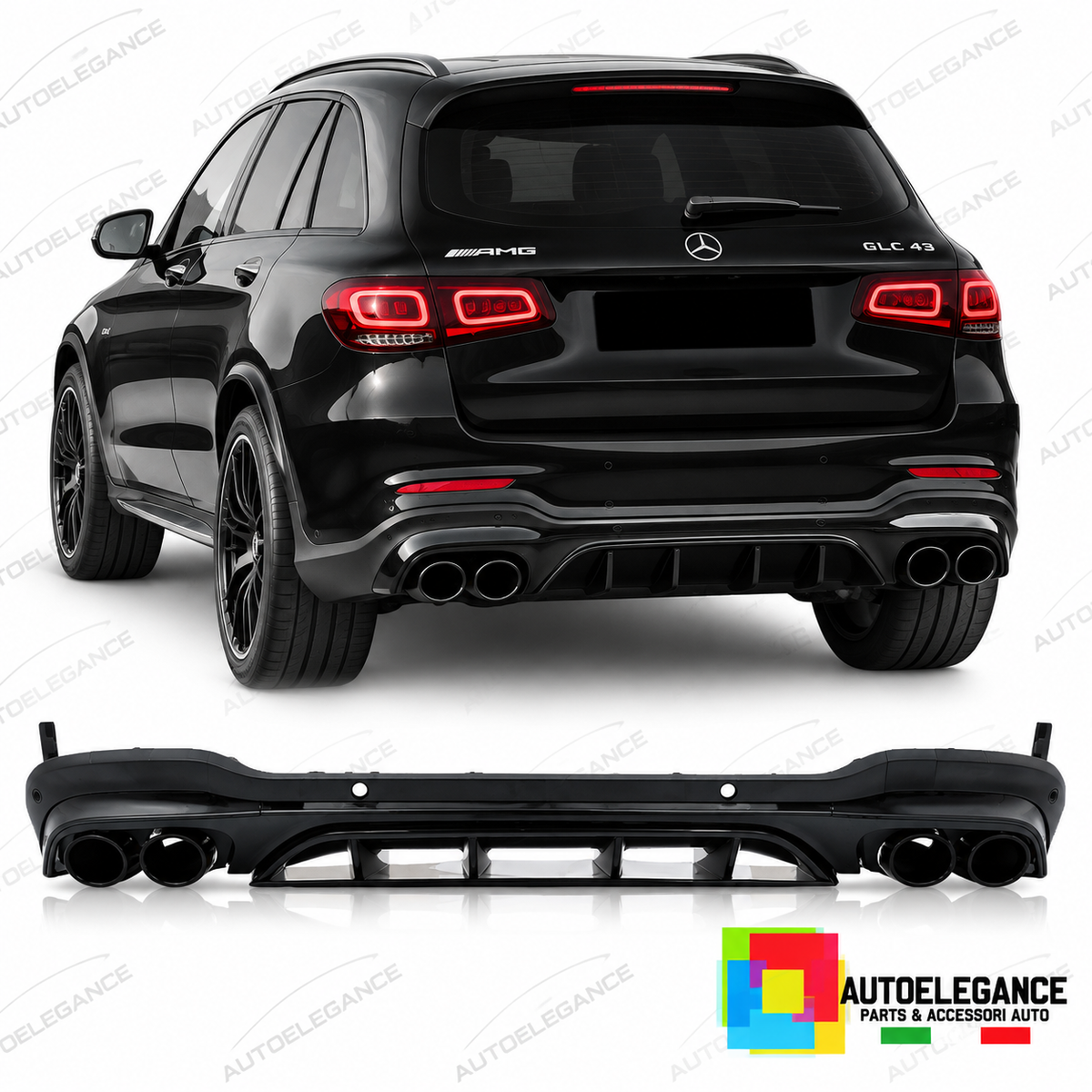 DIFFUSORE ADATTO PER MERCEDES GLC X253 SUV 19-22 LOOK AMG GLC43 NERO