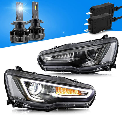 Dual Beam Headlights + D2S LED Bulbs for Mitsubishi EVO X &amp; Lancer 2008-2020 【Bulbs Included】 