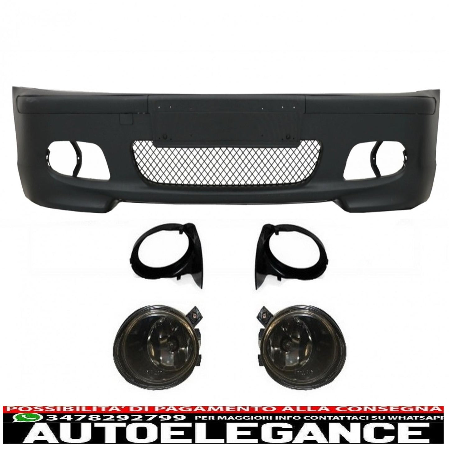 paraurti anteriore adatto per bmw e46 berlina/touring (1998-2004) modello m-technik m-tech m-sport con fendinebbia fumé