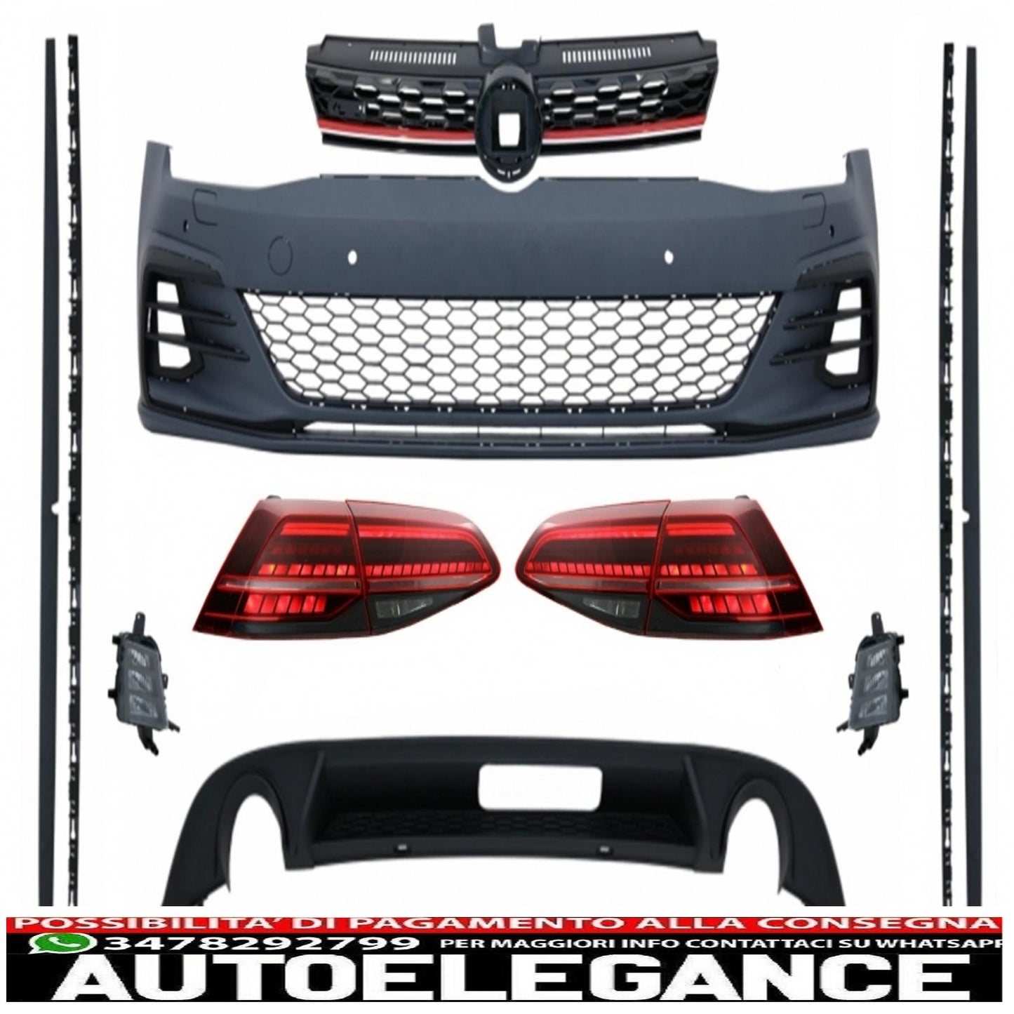 body kit suitable for vw golf 7.5 vii restyling (2017-up) gti design with led rear lights dynamic sequential cornering lights dark cherry red