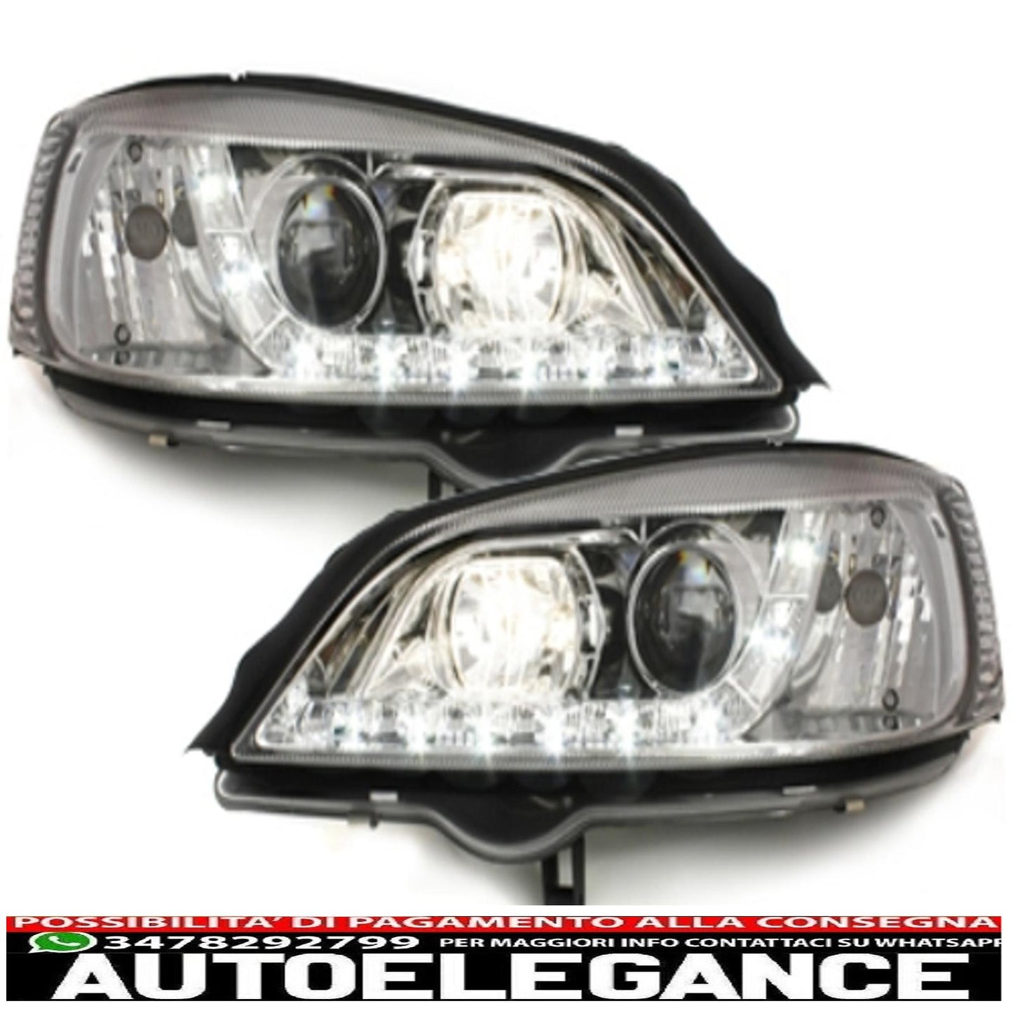 dayline headlights suitable for opel astra g (09.1997-02.2004) chrome drl 