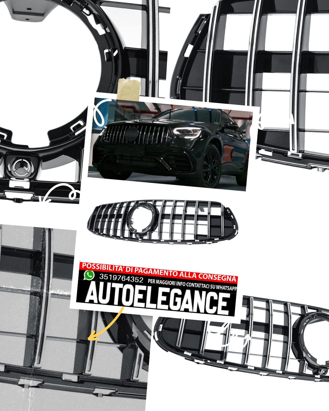 Griglia GT Panamericana adatta per Mercedes Classe GLC X253 dal 19 argento nero