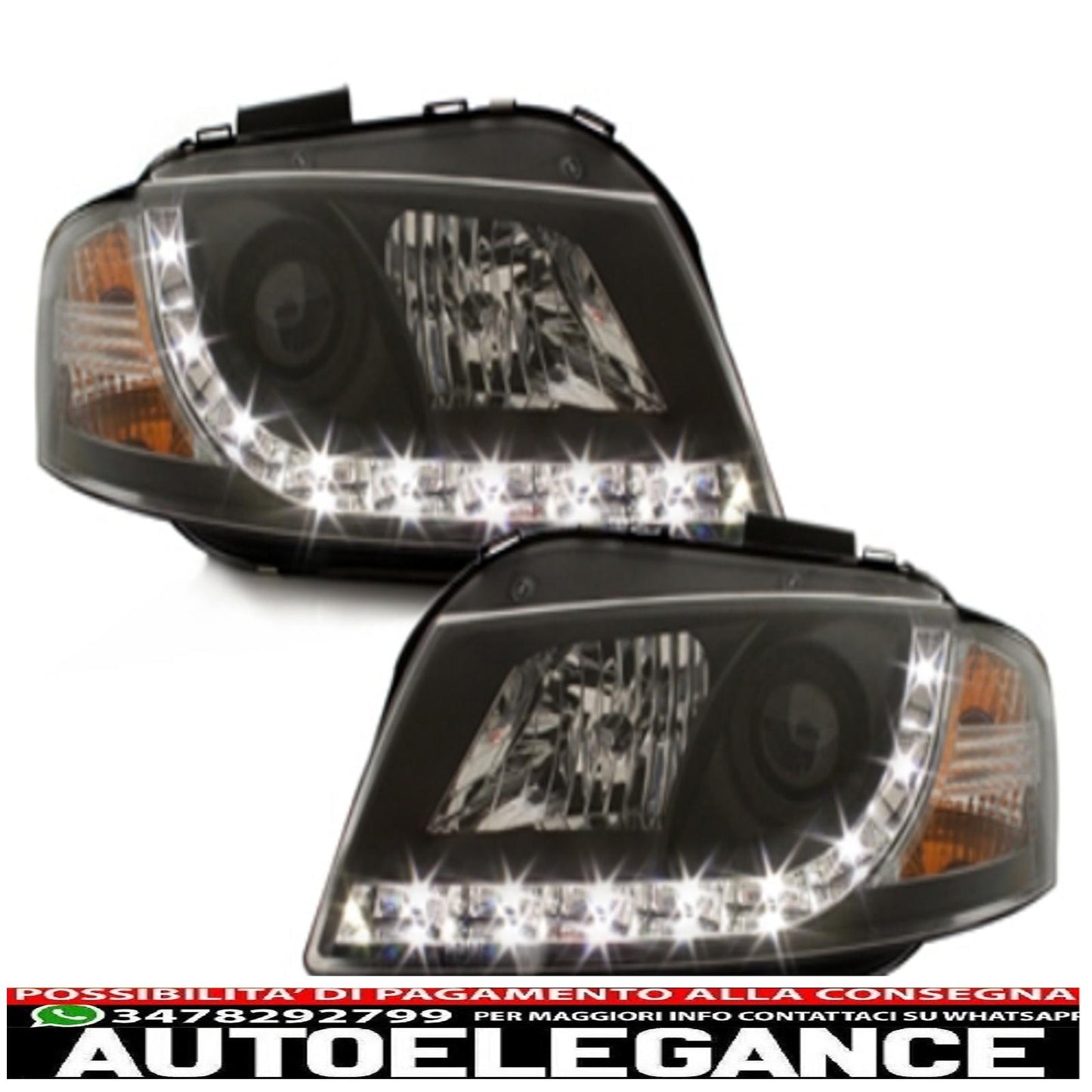 fari led drl luce diurna adatti per audi a3 8p (05.2003-03.2008) neri