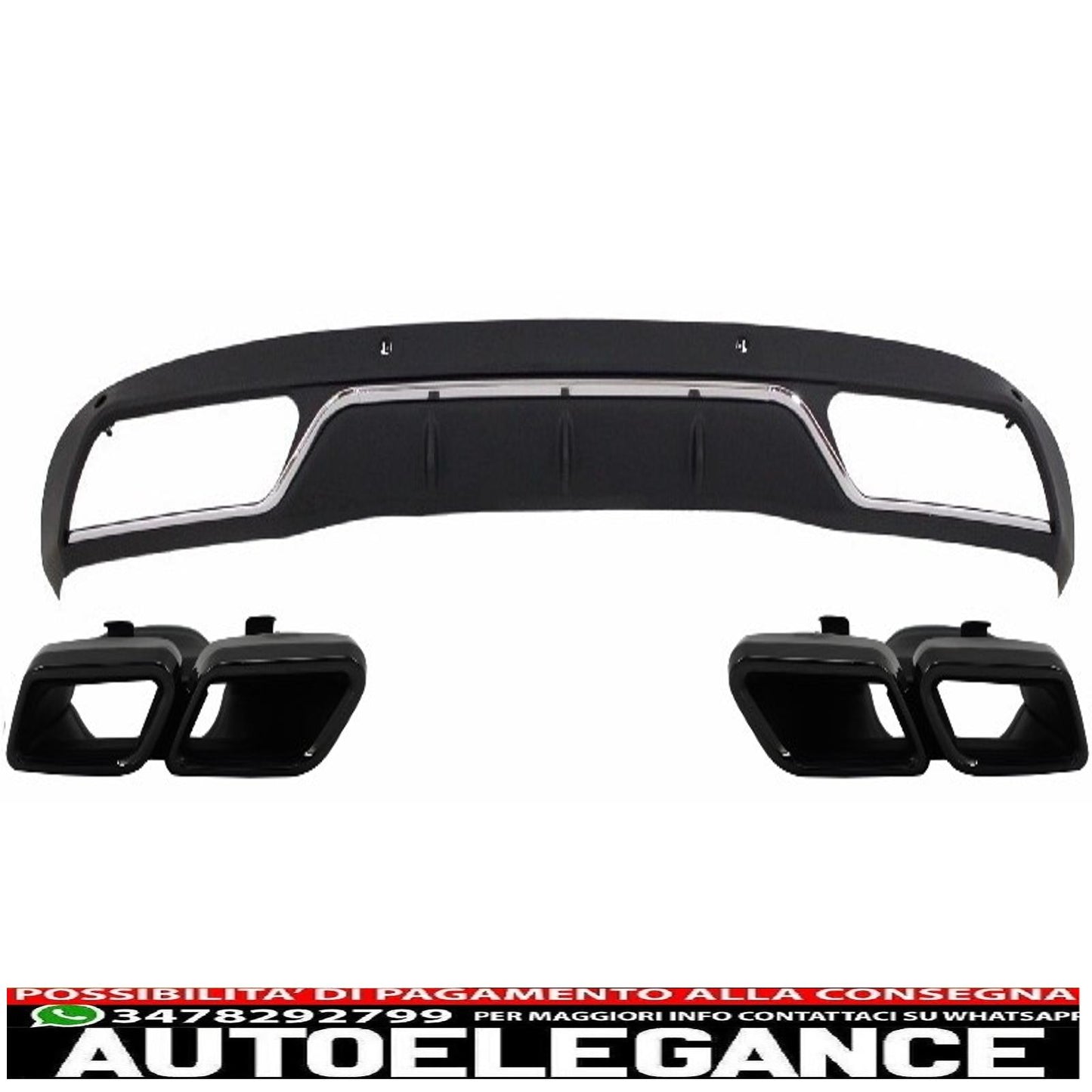 Rear Diffuser and Exhaust Tips Suitable for Mercedes C Class W205 S205 (2014-2018) C63 Design Black Package Only for Standard Bumper 