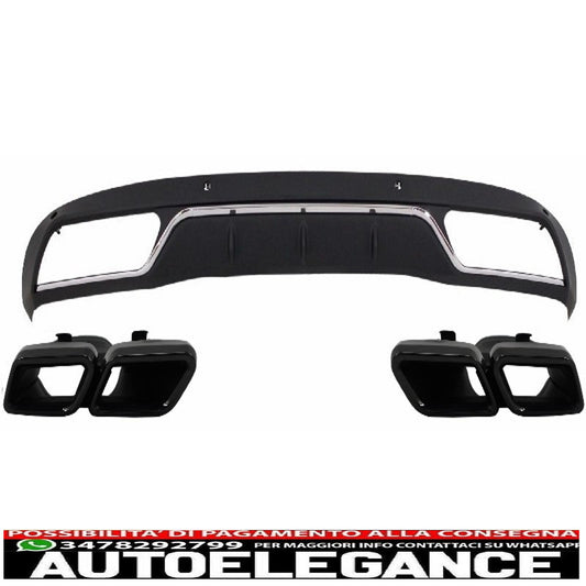Rear Diffuser and Exhaust Tips Suitable for Mercedes C Class W205 S205 (2014-2018) C63 Design Black Package Only for Standard Bumper 