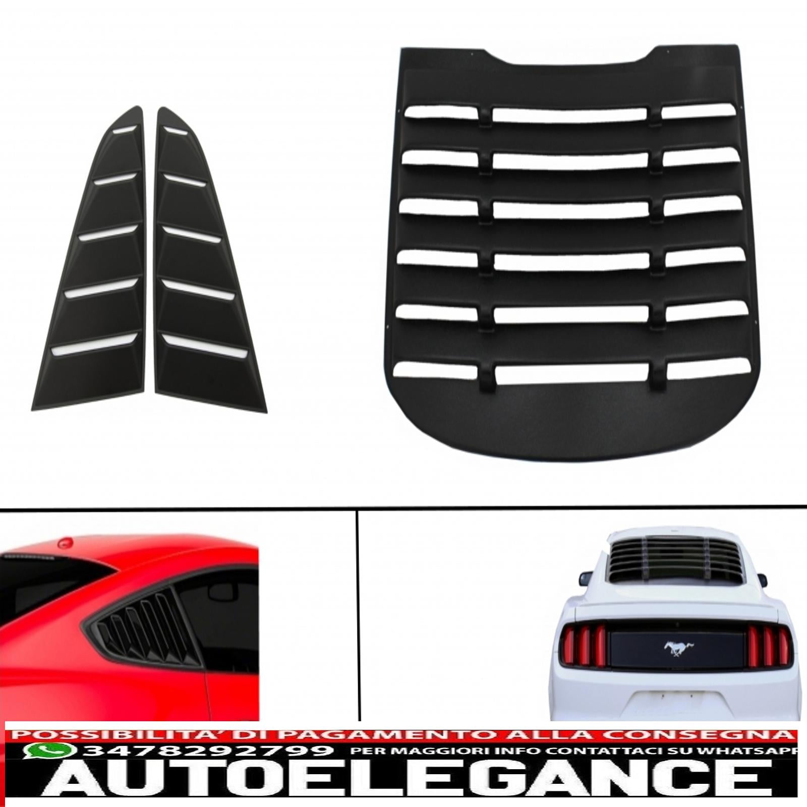 classiche feritoie per finestrini laterali adatte per Ford Mustang Mk6 VI sesta generazione (2015-2019) con feritoie per finestrini posteriori nere AUTOELEGANCERICAMBI