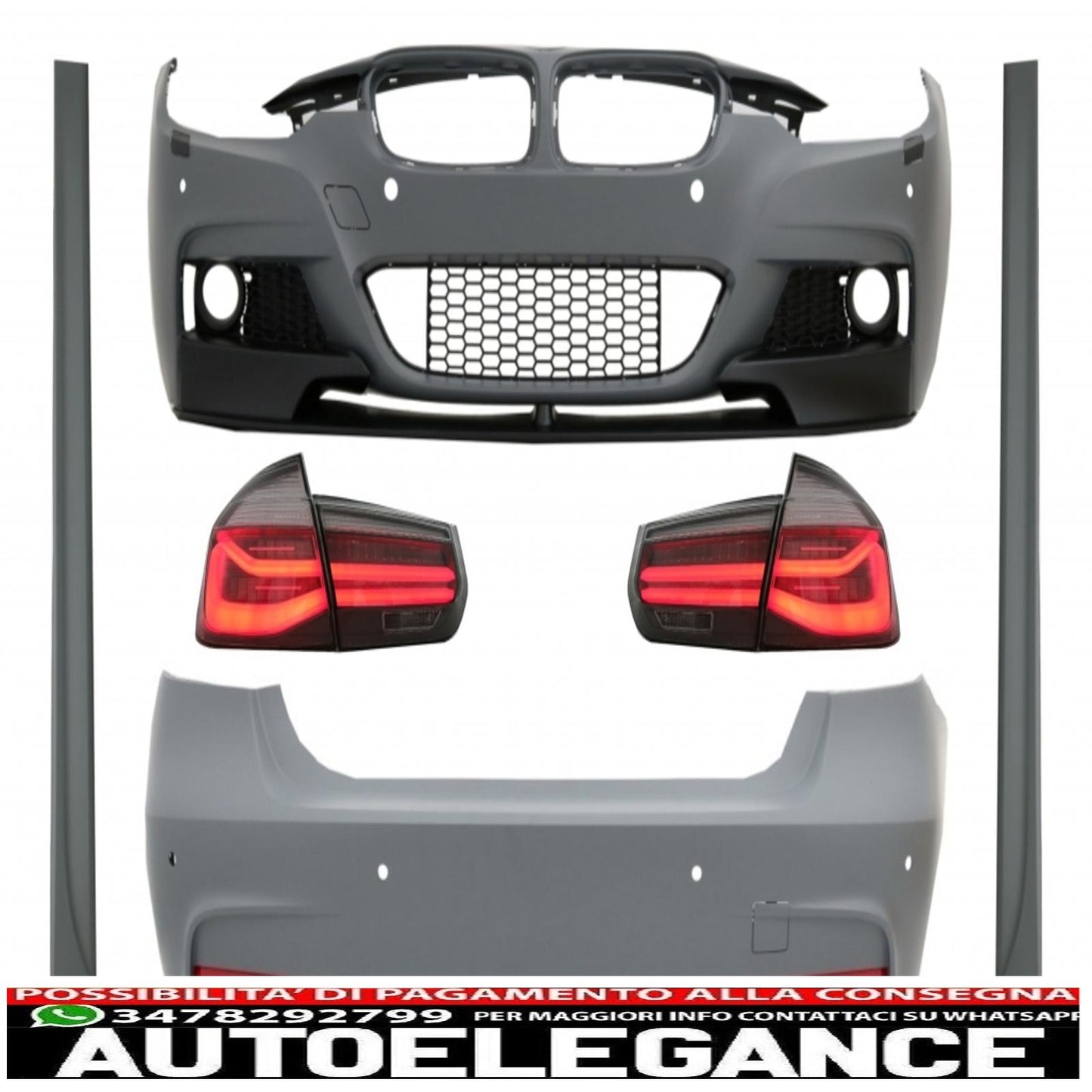 complete body kit suitable for bmw 3 series f30 (2011-2019) with red smoke led rear lights dynamic cornering light m-performance lci design