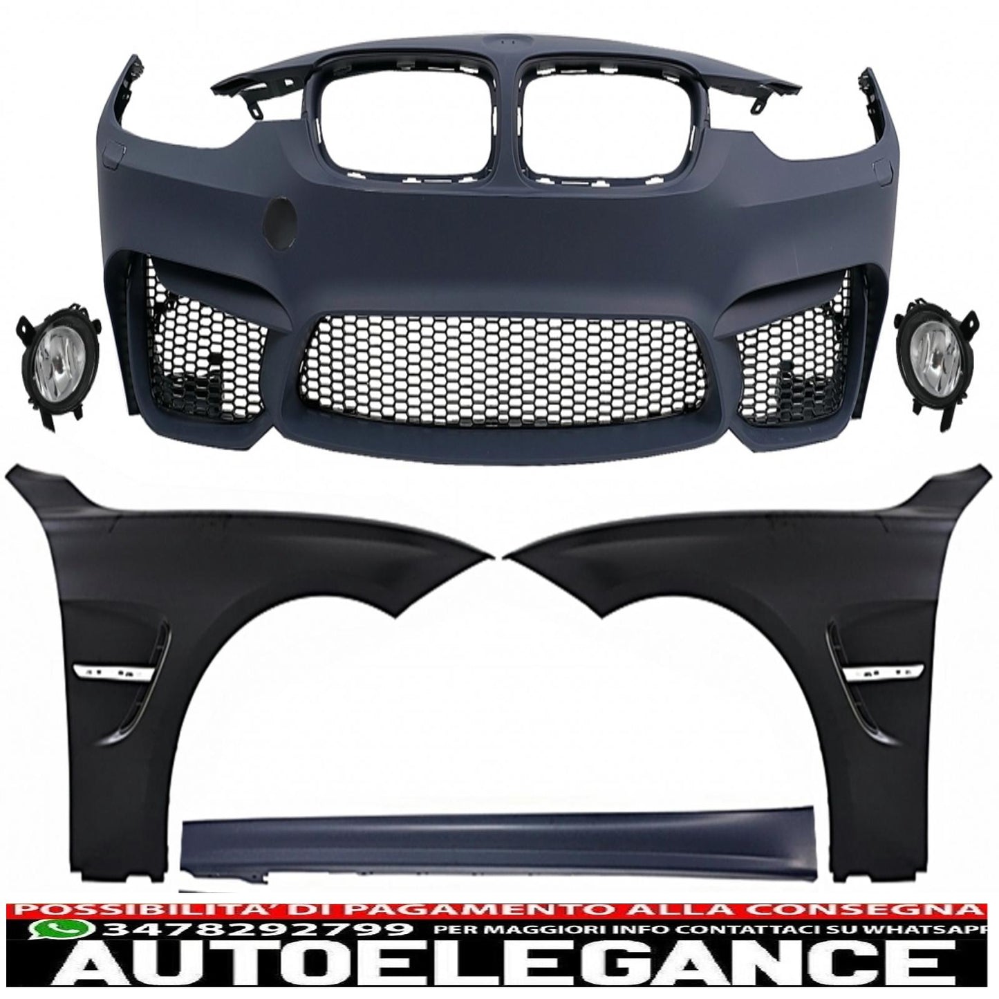 kit carrozzeria adatto per paraurti BMW Serie 3 F30 F31 (2011-up) con parafanghi anteriori e minigonne laterali design M3